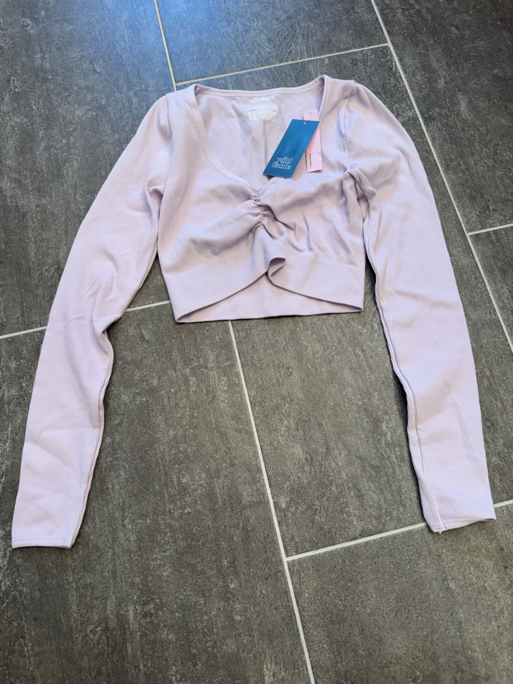 wild fable Lilac Ribbed Twist-Front Cropped Scoop Sweater
